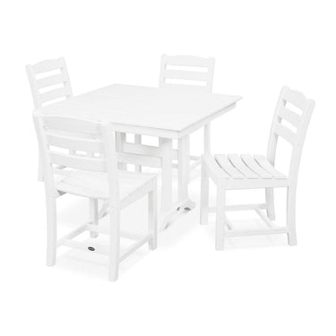 POLYWOOD La Casa Cafe 5 Piece Farmhouse Trestle Side Chair Dining Set - White